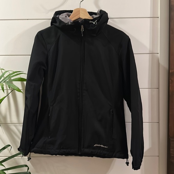 Eddie Bauer Black SOFT SHELL HOODED Jacket SIZE XS - Picture 1 of 13